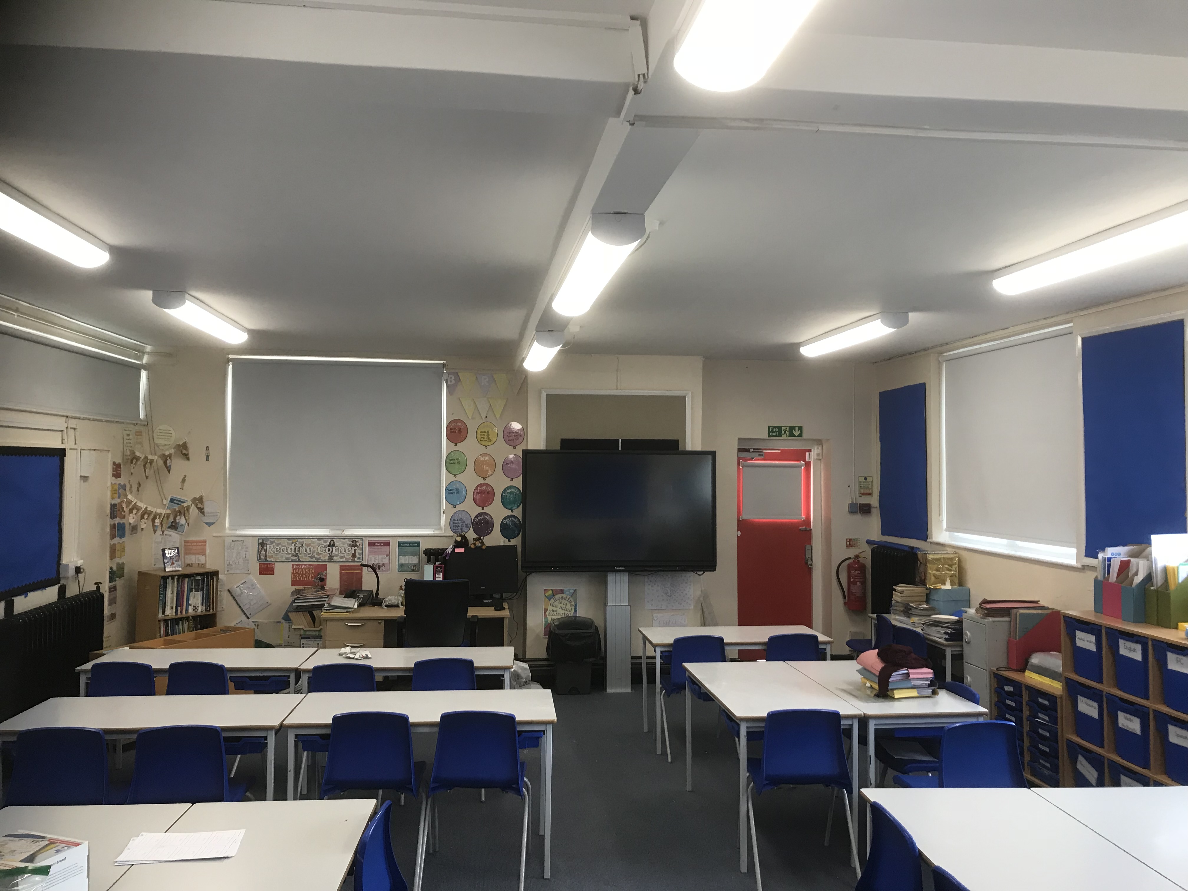 LED lighting battens in a school classroom